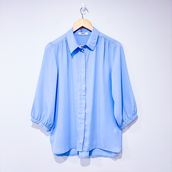 SUZY SHIER Light blue flowy button down shirt - Picture 1 of 8